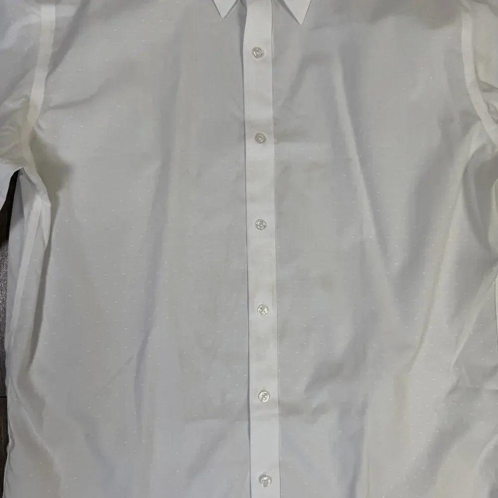 J.Crew Slim Fit Bowery Wrinkle-Free Dobby Dress Shirt Mens XL White Point Collar